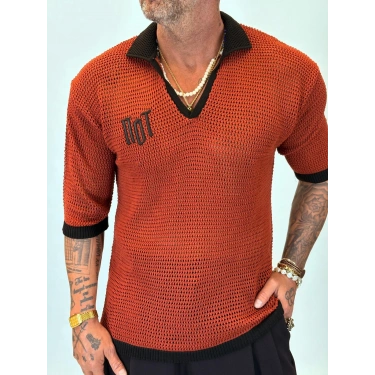 Triko Akrilik 99 V Yaka T-Shirt Turuncu