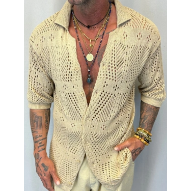 Triko Akrilik Gömlek Bej