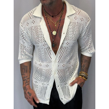 Triko Akrilik Gömlek Beyaz