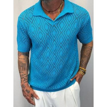 Triko Akrilik T-Shirt Mavi