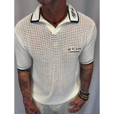 Triko Akrilik Yakası Nakış Detaylı Beyaz