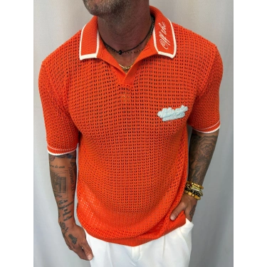 Triko Akrilik Yakası Nakış Detaylı Turuncu