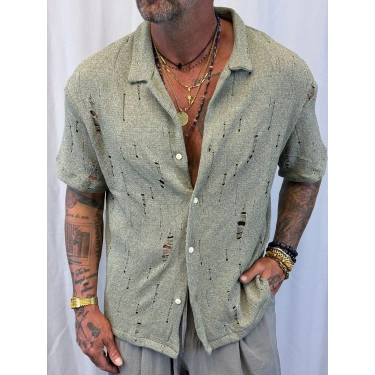 Triko Akrilik Yıpratma Gömlek Yeşil