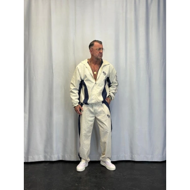 Vintage Crinkle Kapşonlu Takım Beyaz