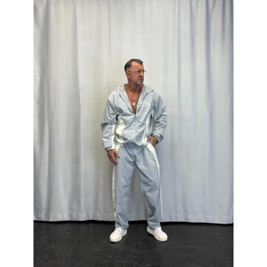 Vintage Crinkle Kapşonlu Takım Gri