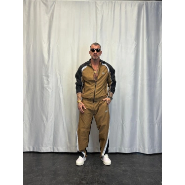 Vintage Şerit Detaylı Takım Camel