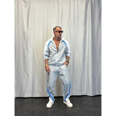 Vintage Şerit Detaylı Takım Gri