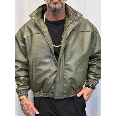 Washing Effect Pu Deri Mont Haki Yeşil