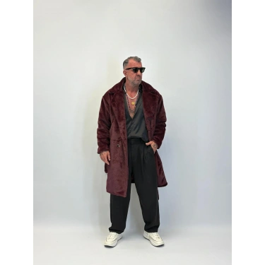 WELBOA Kürk Kemerli Kaban Bordo