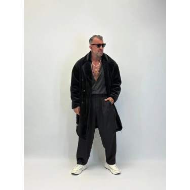 WELBOA Kürk Kemerli Kaban Siyah