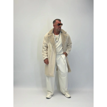 WELBOA Yakası Capo Kürklü Kaban Bej