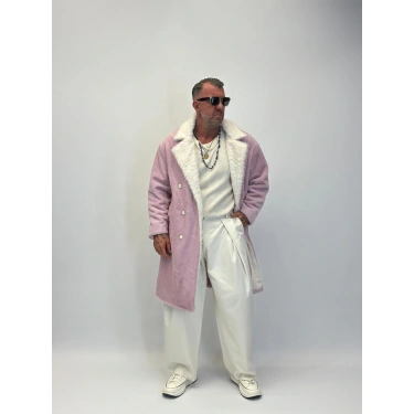 WELBOA Yakası Capo Kürklü Kaban Lila