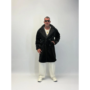 WELBOA Yakası Capo Kürklü Kaban Siyah