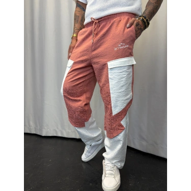 Yandan Cep Detaylı Jakarlı Pantolon Mercan-Beyaz