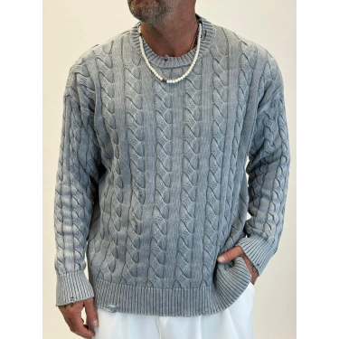 Yıkamalı Örgü Kazak Gri