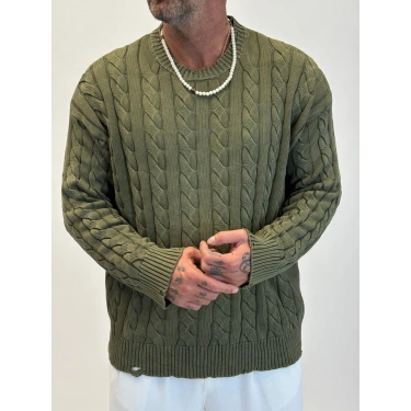 Yıkamalı Örgü Kazak Haki