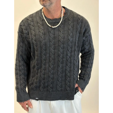 Yıkamalı Örgü Kazak Siyah