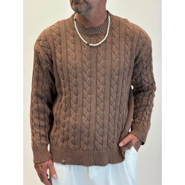 Yıkamalı Örgü Kazak Kahverengi