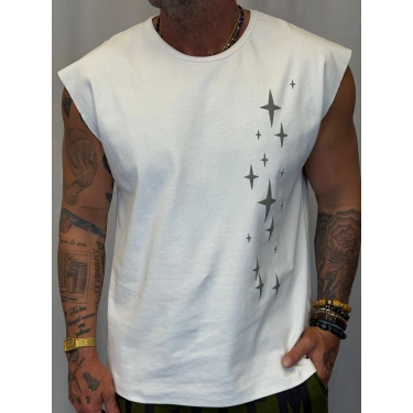 Yıldız Kolsuz T-Shirt Beyaz