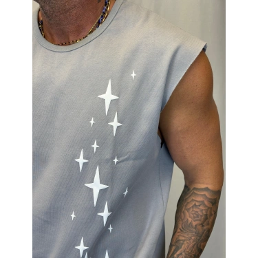 Yıldız Kolsuz T-Shirt Gri