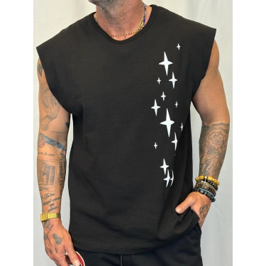 Yıldız Kolsuz T-Shirt Siyah