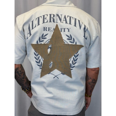 Yıldız Nakışlı Pamuk Gömlek Beyaz