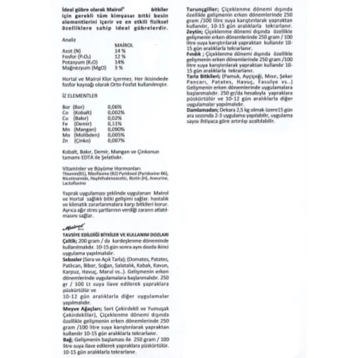 Mairol Green 1 kg Yaprak Gübresi Toz