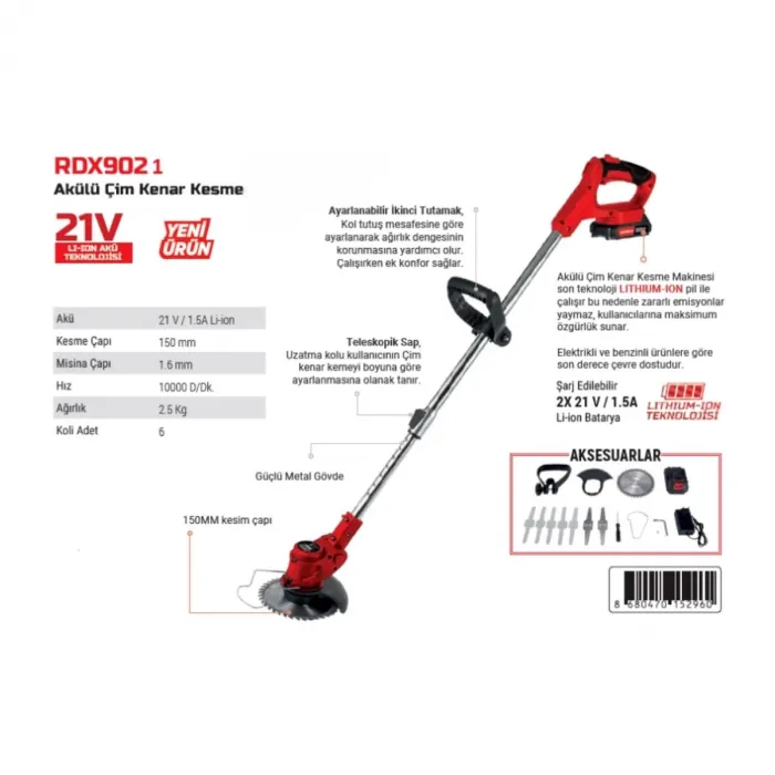 Rodex RDX9021 Akülü Çim Kenar Kesme Makinası