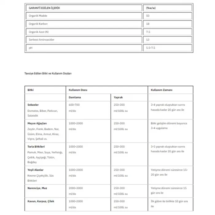 Safamino Hayvansal Menşeili Aminoasit Yaprak Gübresi 1 lt