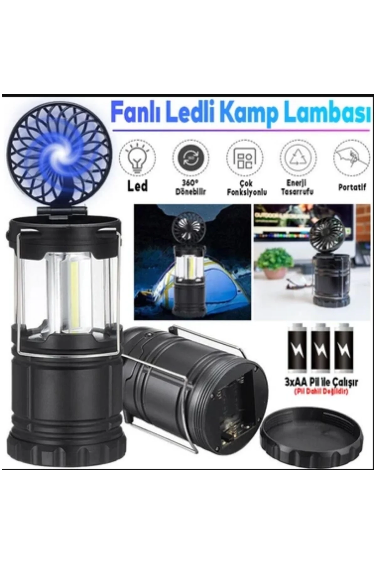 Klaus Fanlı Kamp Lambası 3W 200 Lumen 3 X AA Pil (Dahil Değil)