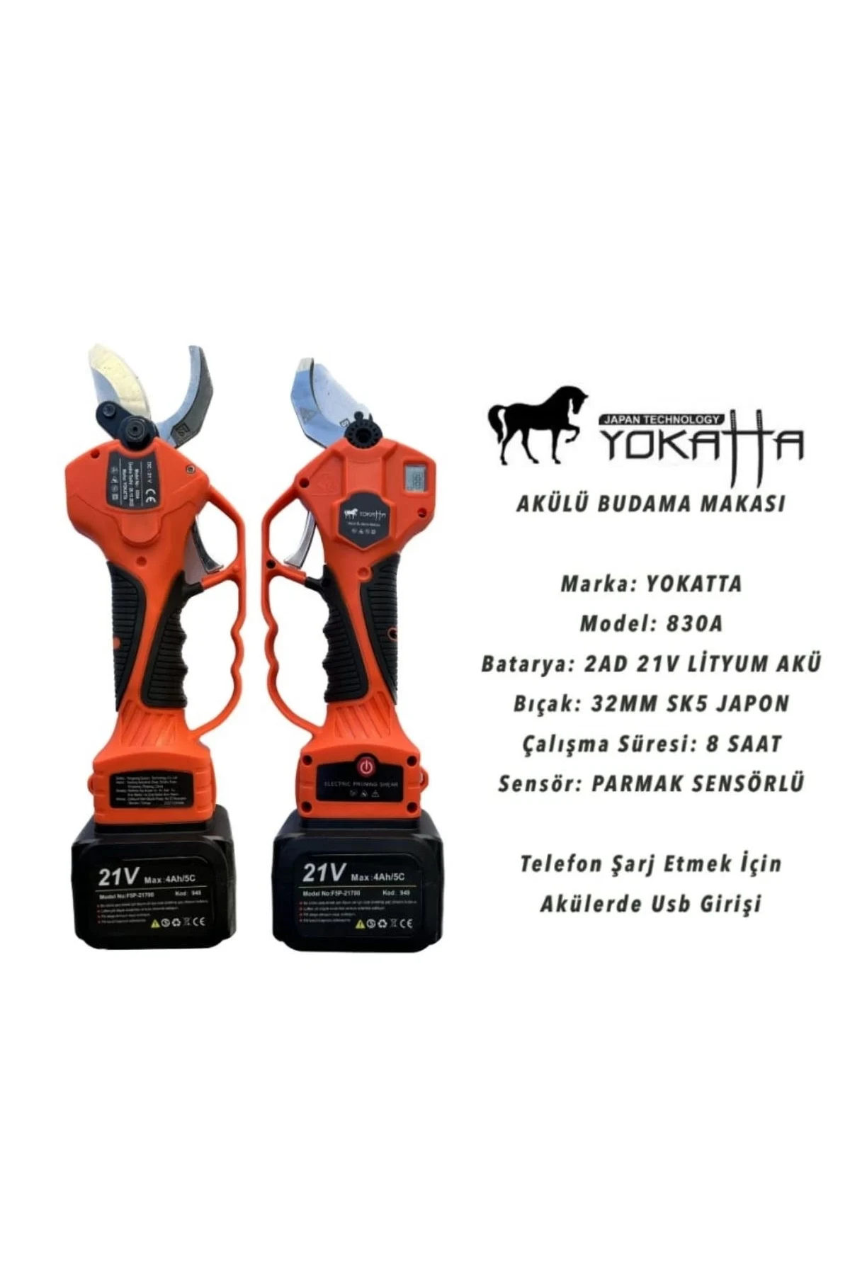 YOKATTA 830A Akülü Budama Makası Çift Akülü 4+4 Ah. 21 V
