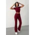 ELORA BORDO TAŞLI CROP T-SHIRT VE İSPANYOL PAÇA TAYT ALT ÜST TAKIM
