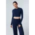 MUSE LACİVERT UZUN KOLLU PAMUKLU CROP BLUZ