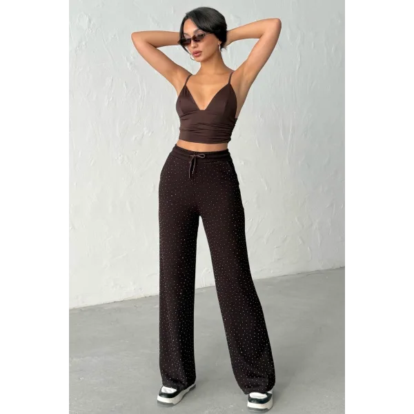 KADIN VİVA KAHVERENGİ TAŞLI MODAL EŞOFMAN