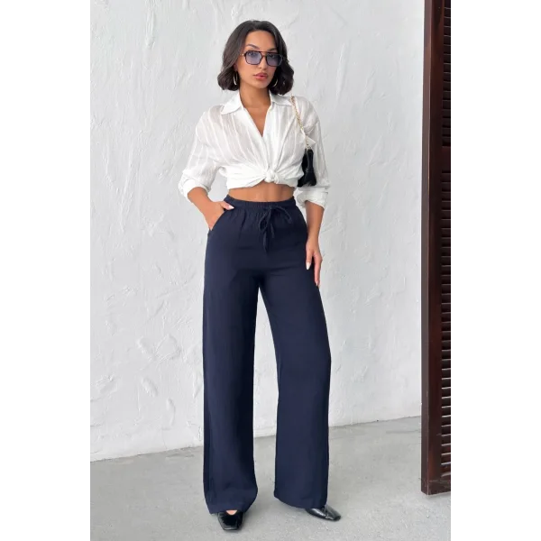 NOVA LACİVERT MÜSLİN PANTOLON