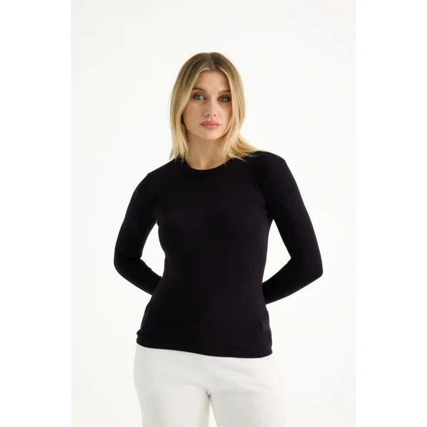 VERİTE SİYAH PAMUKLU UZUN KOLLU BLUZ