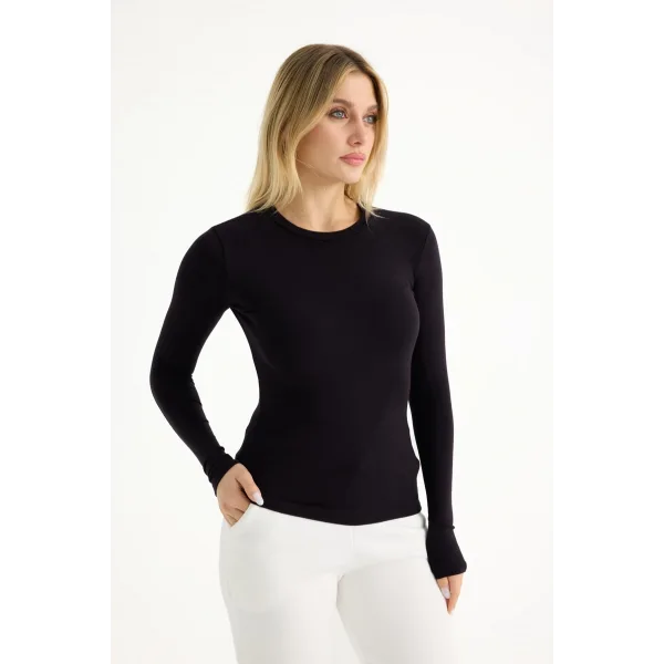 VERİTE SİYAH PAMUKLU UZUN KOLLU BLUZ