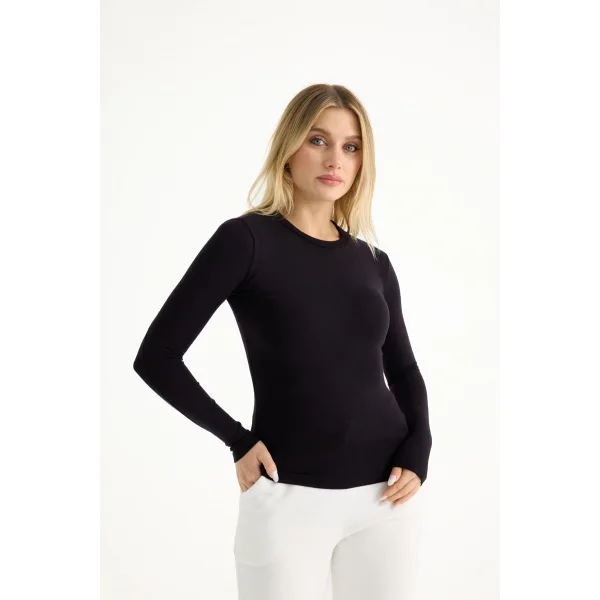 VERİTE SİYAH PAMUKLU UZUN KOLLU BLUZ