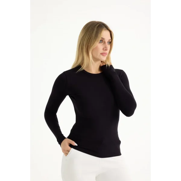 VERİTE SİYAH PAMUKLU UZUN KOLLU BLUZ