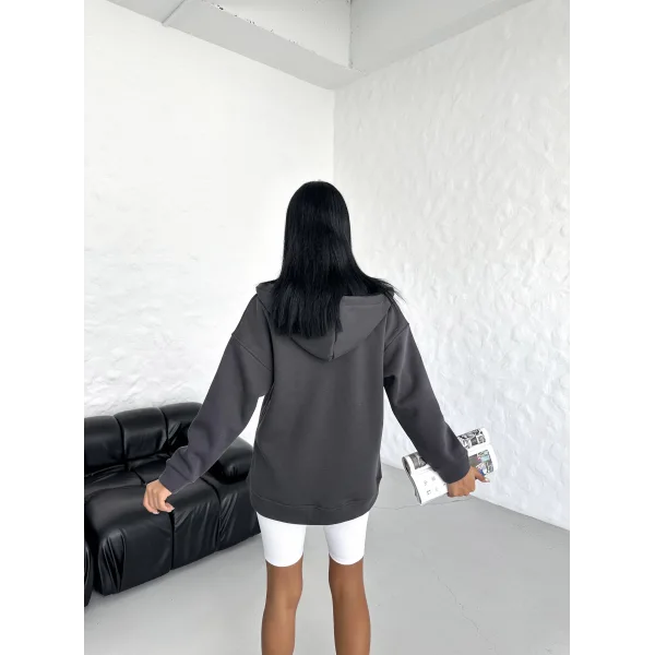 ALEGRA ANTRASİT 3 İPLİK KAPÜŞONLU POLARLI HIRKA