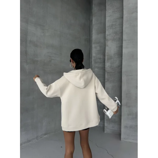 ALEGRA BEJ 3 İPLİK KAPÜŞONLU POLARLI HIRKA