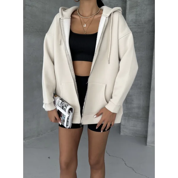 ALEGRA BEJ 3 İPLİK KAPÜŞONLU POLARLI HIRKA