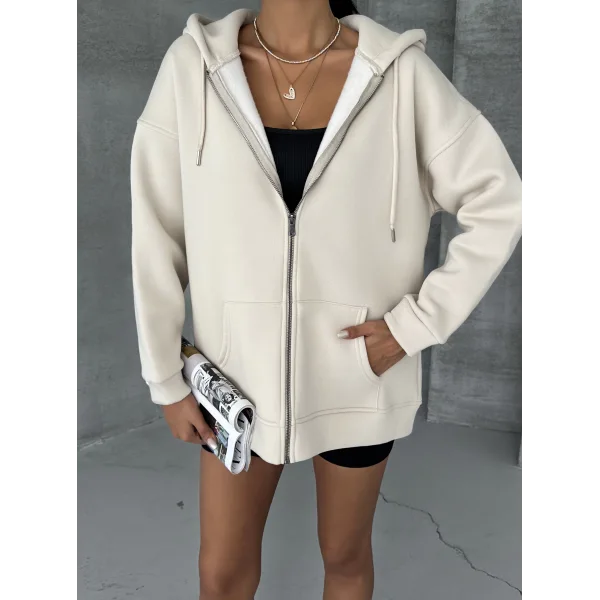 ALEGRA BEJ 3 İPLİK KAPÜŞONLU POLARLI HIRKA