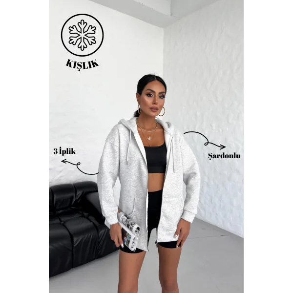 ALEGRA KARMELANJ 3 İPLİK KAPÜŞONLU POLARLI HIRKA