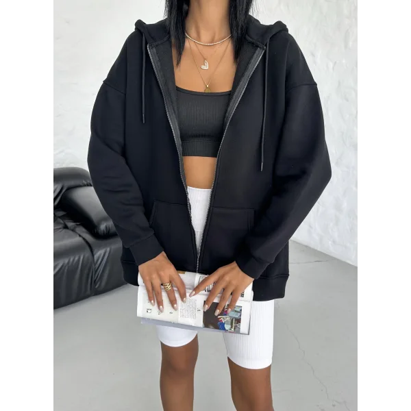 ALEGRA SİYAH 3 İPLİK KAPÜŞONLU POLARLI HIRKA