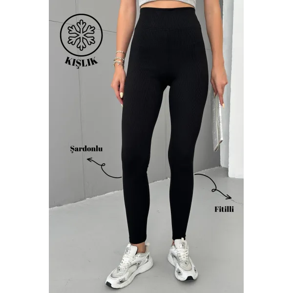 BERTA SİYAH FİTİLLİ POLARLI KIŞLIK TAYT