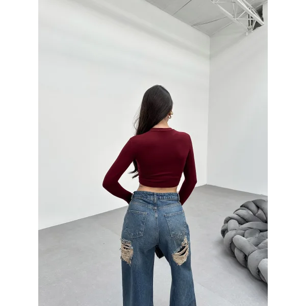 FESTA BORDO UZUN KOLLU CROP BLUZ