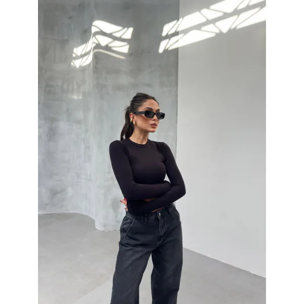 FESTA SİYAH UZUN KOLLU CROP BLUZ