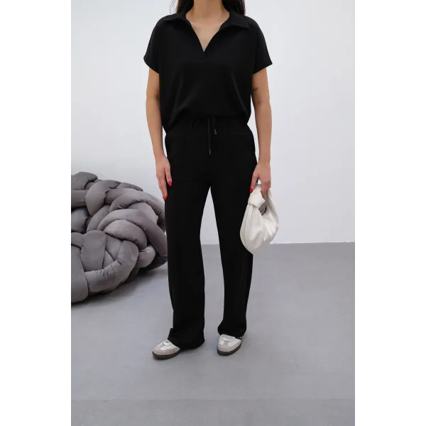 HALE SİYAH MODAL POLO YAKA TAKIM