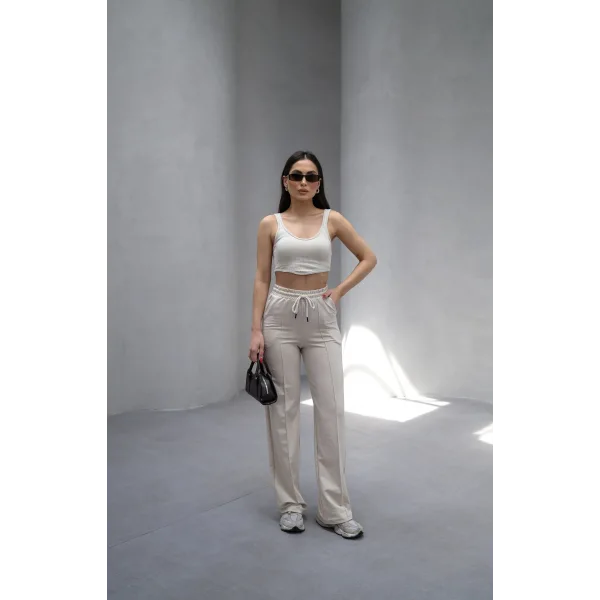 LUMİ BEJ 2 İPLİK ÇIMALI EŞOFMAN ALTI